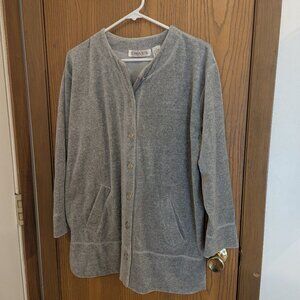 Chaus Sport Velvet Button Down Front Pocket Gray Top-Size Medium